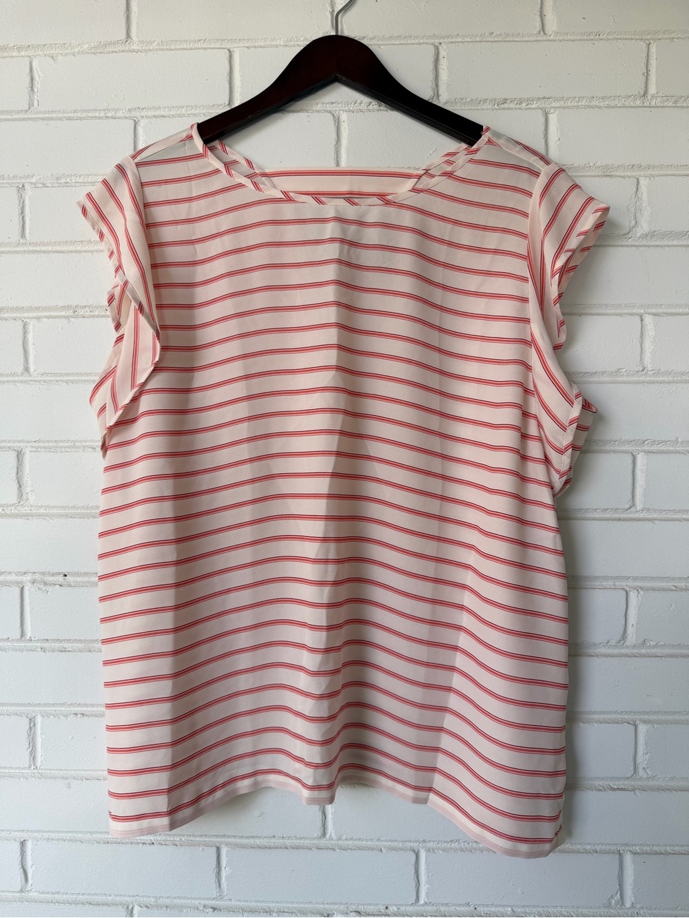 LOFT Striped Ruffle Sleeve Blouse Top – White/Pink – Size XXL